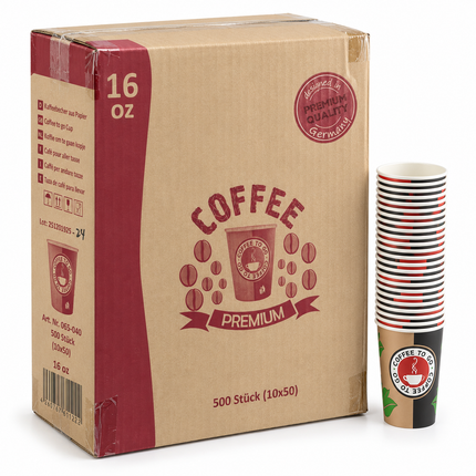 Karton Coffee Premium 16 oz mit 500 Bechern und Becherstange
