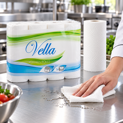Küchenpapier beim Reinigen der Arbeitsfläche
