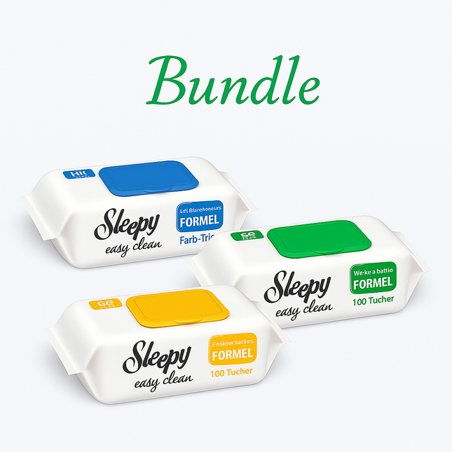Sleepy Easy Clean Allzwecktücher im Bundle – 3 Packungen à 100 Tücher in Blau, Grün und Orange