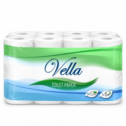 Vella Toilettenpapier 3-lagig, 8er-Packung weiß