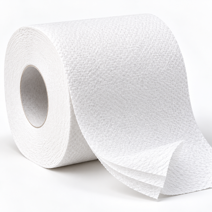 Weiße Toilettenpapierrolle mit drei Lagen im Detail