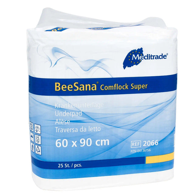 BeeSana Comfort Super Krankenunterlage, 60 x 90 cm, 25 Stück, ideal für Bettschutz und Inkontinenzversorgung.