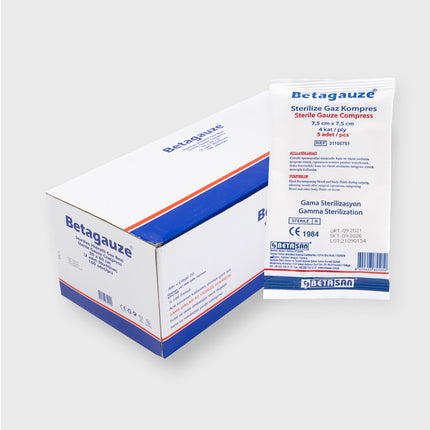Betagauze sterile Mullompressen, Packung mit 10x10 cm sterilen Mullpads, geeignet für Wundversorgung und medizinische Anwendungen, Gamma-Sterilisation