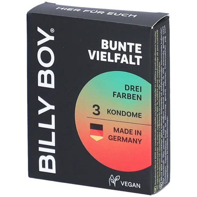 BILLY BOY Kondome Bunte Vielfalt 3er Pack – drei Farben, vegan, Made in Germany