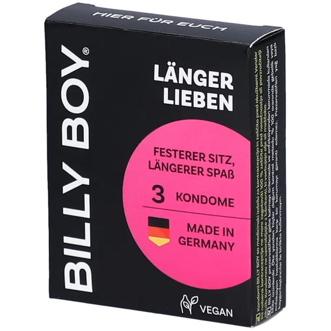 BILLY BOY Kondome Länger Lieben 3er Pack – festerer Sitz, längerer Spaß, vegan, Made in Germany