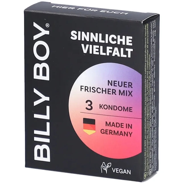 BILLY BOY Kondome Sinnliche Vielfalt 3er Pack – neuer frischer Mix, vegan, Made in Germany