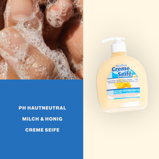Regina Cremeseife Milch & Honig im Pumpspender – pH-hautneutral, sanfte Reinigung für Hände, 500 ml Flasche

