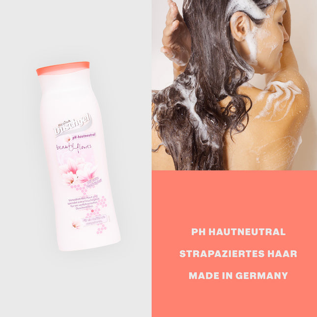 Regina Duschgel Beauty Flower mit zartem Blütenduft – pH-hautneutral, 1000 ml Flasche, für sanfte Pflege bei strapazierter Haut

