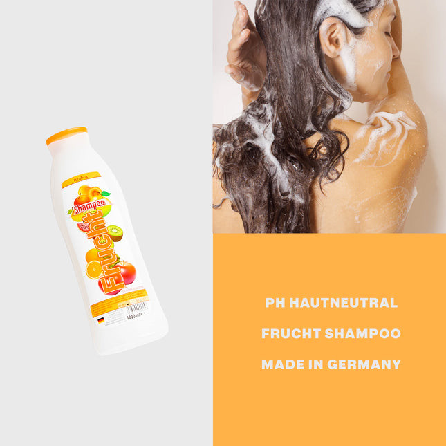 Frucht Shampoo mit pflegendem Duft – pH-hautneutral, hergestellt in Deutschland, 1000 ml Flasche für jede Haarpflege

