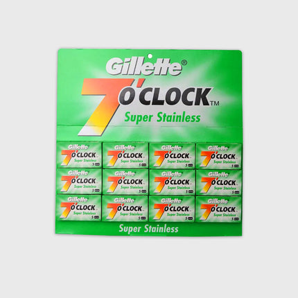 Gillette 7 O'Clock Super Stainless Razor Blades, Packung mit 10 Rasierklingen, langlebig und rostfrei, grüne Verpackung