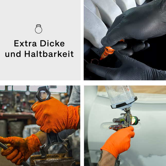 Industrade Nitril-Handschuhe in Schwarz, geeignet für Werkstattarbeiten, KFZ, Industrie und Gartenarbeit.