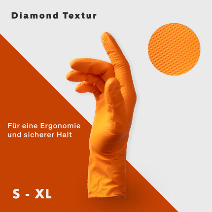 Nitril StellarGrip Handschuhe mit Diamond-Textur, ergonomischer Griff, orange, perfekt für anspruchsvolle Aufgaben. Werkstatthandschuhe