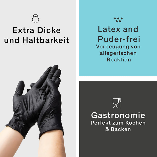 Schwarze Einweghandschuhe – extra dick, puderfrei, ideal für Gastronomie und Küche

