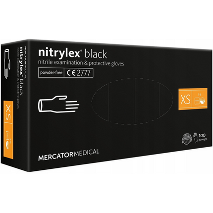 Nitrylex Black Nitrilhandschuhe in Schwarz – Größe XS, puderfrei, 100 Stück pro Box von Mercator Medical