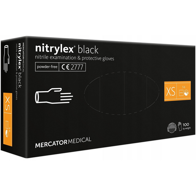 Nitrylex Black Nitrilhandschuhe in Schwarz – Größe XS, puderfrei, 100 Stück pro Box von Mercator Medical