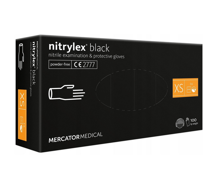 Nitrylex Black Nitrilhandschuhe in Schwarz – Größe XS, puderfrei, 100 Stück pro Box von Mercator Medical