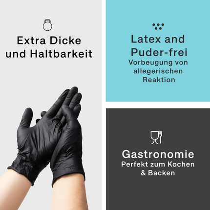 Extra dicke und haltbare schwarze Nitrilhandschuhe, ideal für Gastronomie und anspruchsvolle Anwendungen