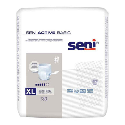 Seni Active Basic Inkontinenzhosen Größe XL, besonders geeignet für Menschen mit mittlerer bis schwerer Inkontinenz.