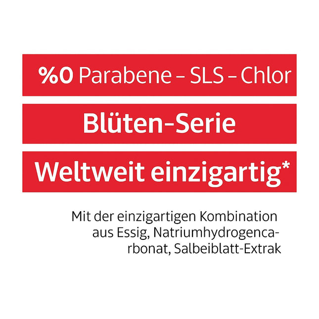 Sleepy Blüten-Serie – weltweit einzigartig. Ohne Parabene, SLS und Chlor. Mit Essig, Natriumhydrogencarbonat und Salbeiblatt-Extrakt für natürliche Reinigung.