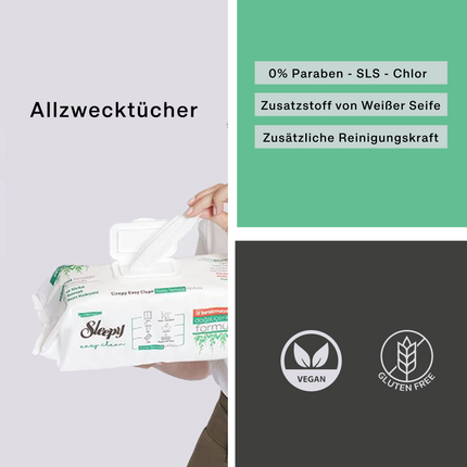 Sleepy Easy Clean Allzwecktücher in Grün, 100 Stück, vegan, glutenfrei, mit extra Reinigungskraft

