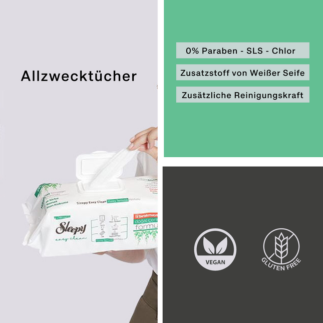 Sleepy Easy Clean Allzwecktücher in Grün, 100 Stück, vegan, glutenfrei, mit extra Reinigungskraft

