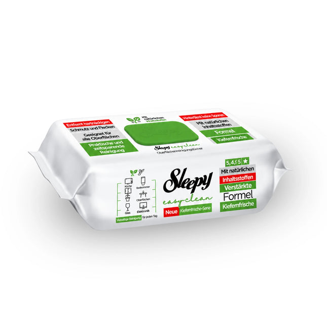 Sleepy Easy Clean Reinigungstücher Blattgrün – Kiefernfrische, Packung Vorderseite, 100 Tücher
