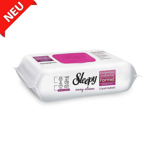 Einzelpackung der Sleepy easy clean Reinigungstücher in der Sorte Lilien Bouquet – pinkes Design, neu mit fleckenlösender Formel und natürlichem Duft.