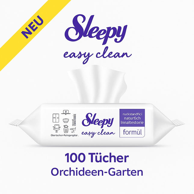 Sleepy easy clean Reinigungstücher Orchideen-Garten – 100 Tücher mit natürlicher, rückstandsfreier Formel. Frischer Duft in lila Verpackung.