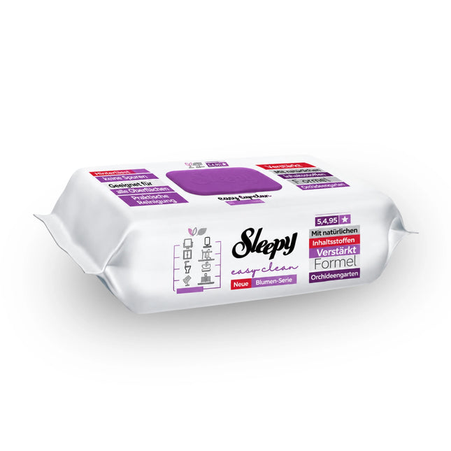 Sleepy Easy Clean Reinigungstücher Orchideengarten (Lila), Packung Vorderseite, 100 Tücher