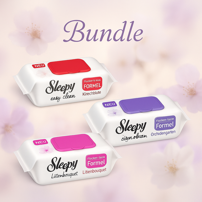 Sleepy Reinigungstücher Bundle mit Kirschblüte, Orchideengarten und Lilienbouquet – hygienisch, duftend und hautfreundlich für Haushalt, Büro und unterwegs