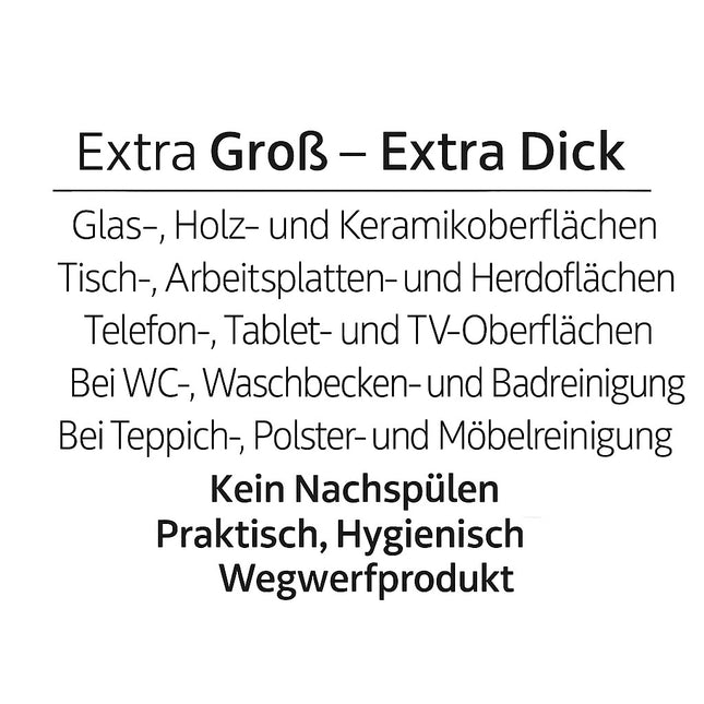 Sleepy Reinigungstücher – extra groß & dick. Ideal für Glas-, Holz-, Keramik-, Küchen-, Bad- und Bildschirmflächen. Kein Nachspülen, hygienisch, als Einwegprodukt.