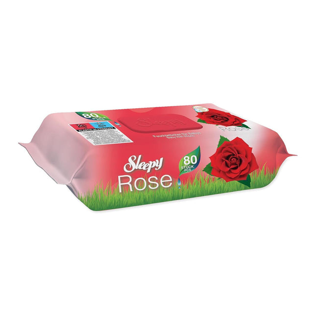 Verpackung der Sleepy Rose Feuchttücher mit 80 Stück