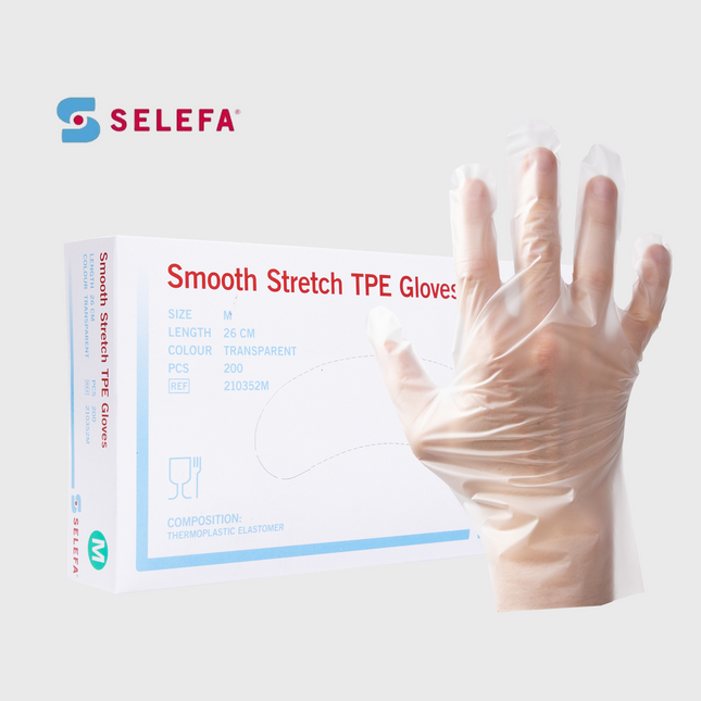 Smooth Stretch TPE Handschuhe transparent, latexfrei, puderfrei, ideal für Gastronomie und Lebensmittelverarbeitung