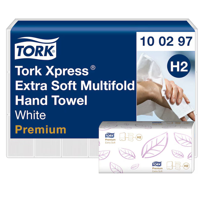 Tork Xpress Extraweich Multifold-Handtücher H2 Premium Weiß 100297 – 2-lagige Papierhandtücher
