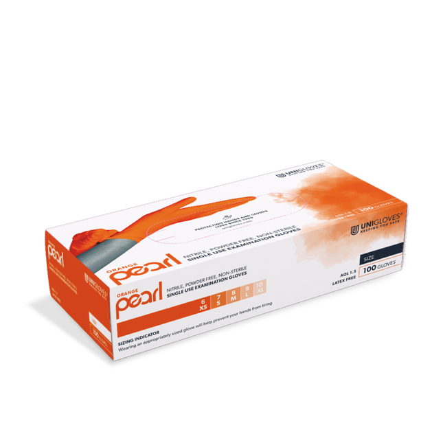 Unigloves Pearl Nitrilhandschuhe in Orange – Einmalhandschuhe in praktischer Box für KFZ, Werkstatt & Reinigung