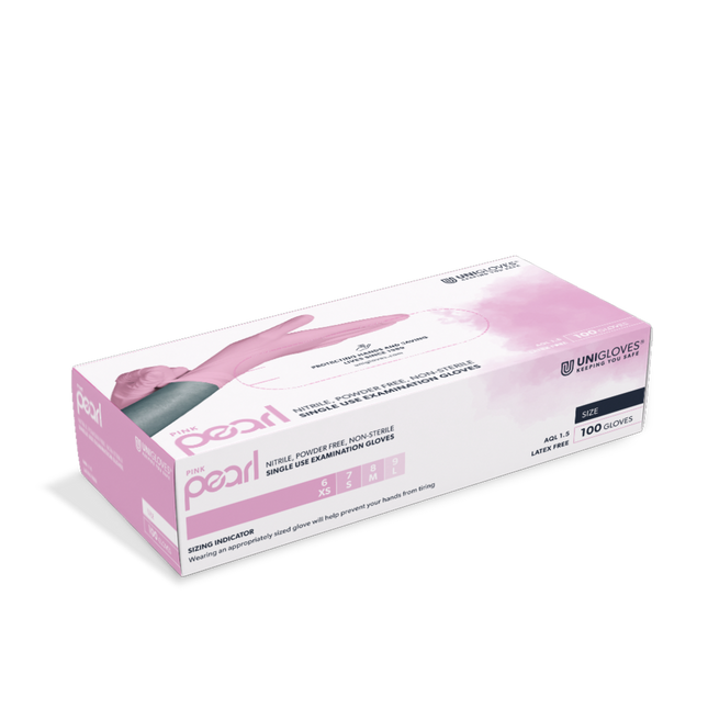 Unigloves Pink Pearl Nitrilhandschuhe in Rosa – Untersuchungshandschuhe für Kosmetik, Pflege und Alltag, puderfrei und latexfrei