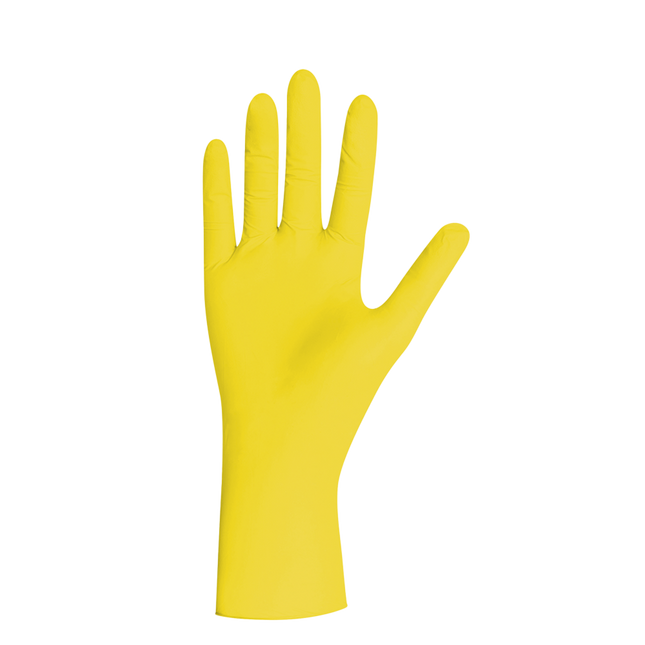 Gelber Unigloves Yellow Pearl Nitrilhandschuh – puderfrei, latexfrei, reißfest und hygienisch für Reinigung, Pflege und Lebensmittelkontakt

